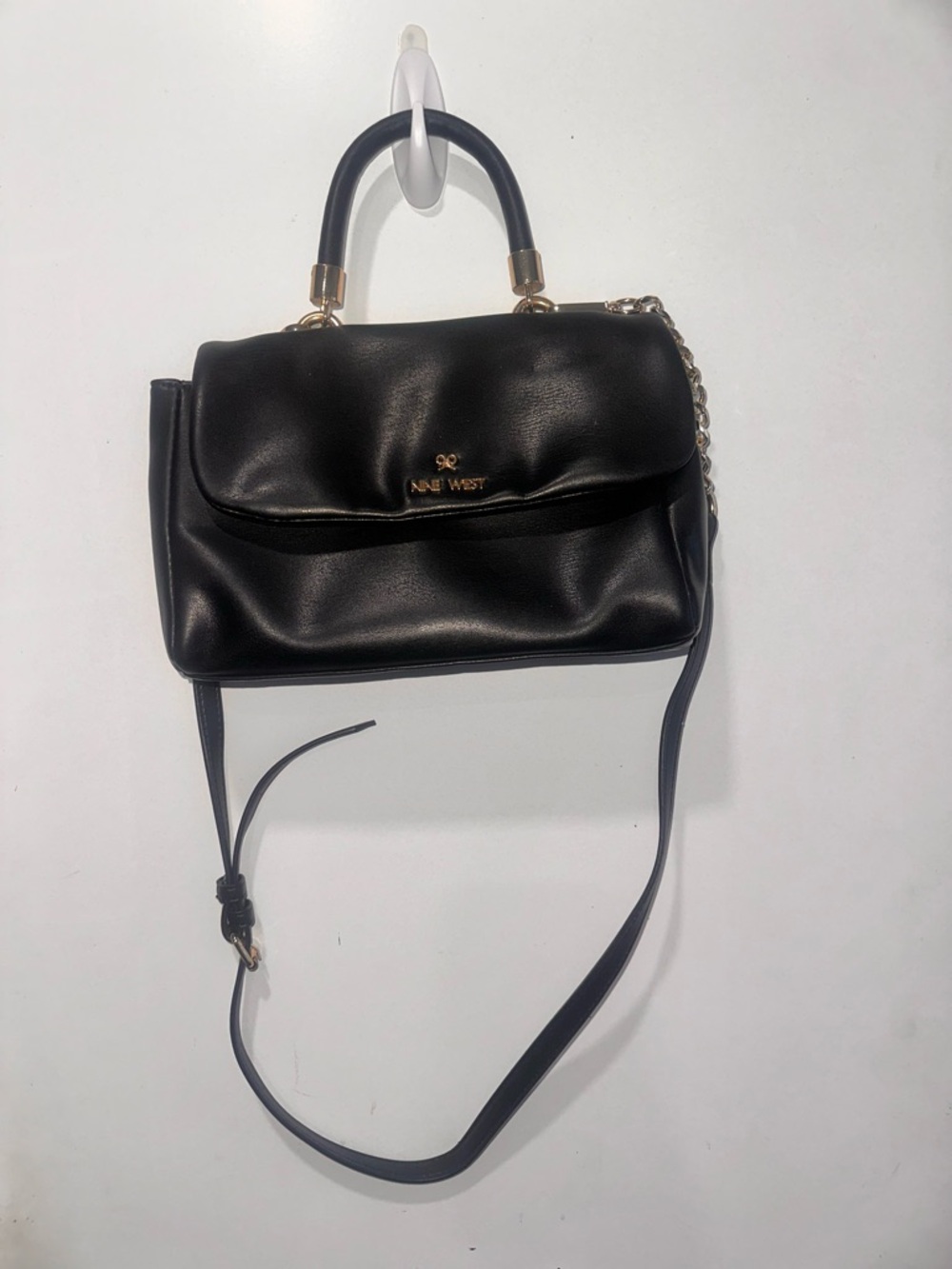 Nine West Black Leather Flap Crossbody with Top Handle